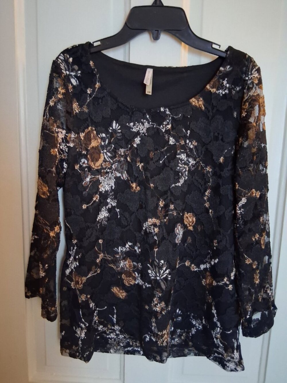 White Stag Black Floral Lace 3/4 Sleeve Blouse Size Medium